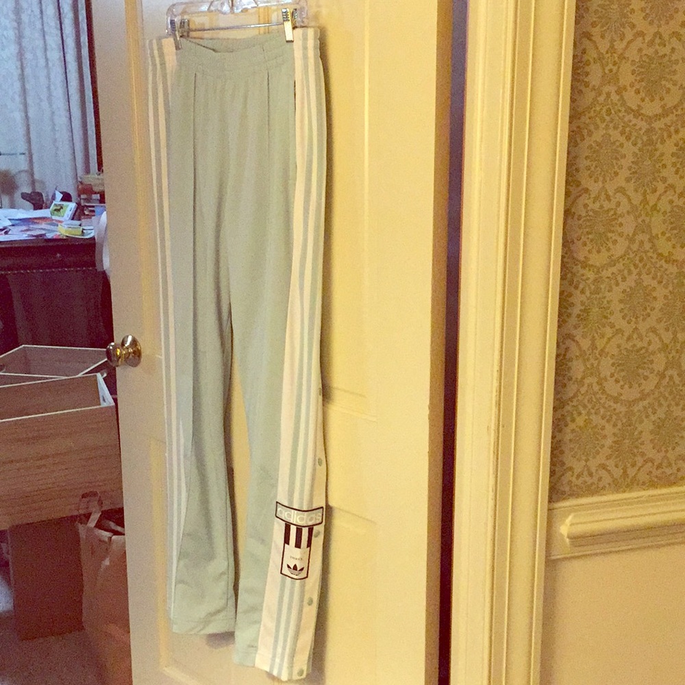 Mint green ADIDAS track pants snaps to the waist